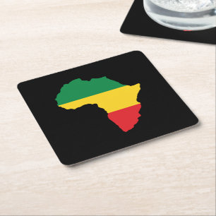 Green, Gold & Red Africa Flag Square Paper Coaster