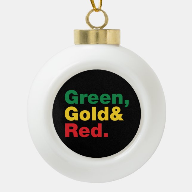 Green, Gold & Red. Ceramic Ball Christmas Ornament (Front)
