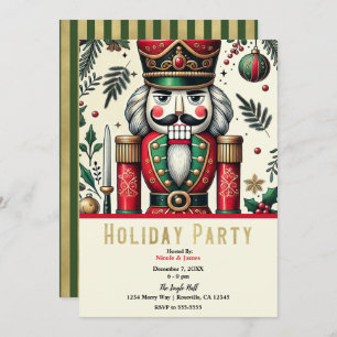 Green Gold Red Nutcracker Christmas Holiday Party Invitation