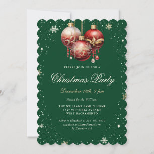 Green Gold Red Ornaments Snowflake Christmas Party Invitation