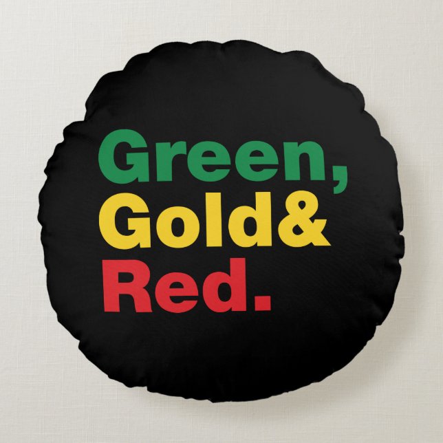 Green, Gold & Red. Round Cushion (Front)