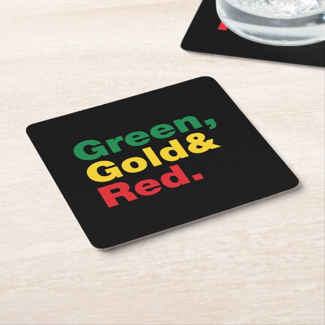 Green, Gold & Red. Square Paper Coaster (Angled)