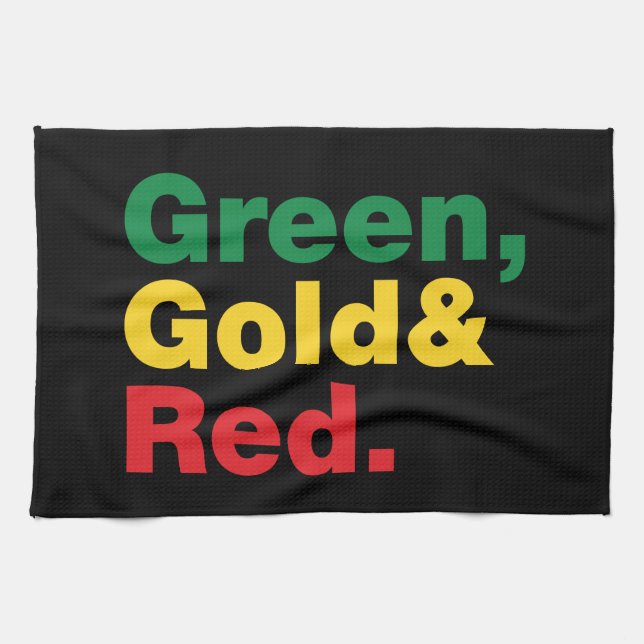 Green, Gold & Red. Tea Towel (Horizontal)
