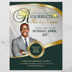 Green & Gold Resurrection Sunday Service Church Flyer