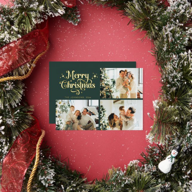 Green & Gold Retro Christmas Family Photo Collage (Insitu)