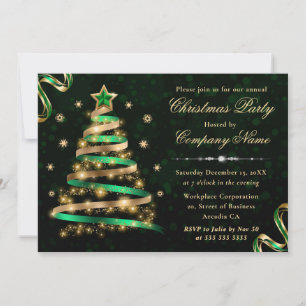 Green & Gold Ribbon Tree Corporate Christmas Invitation