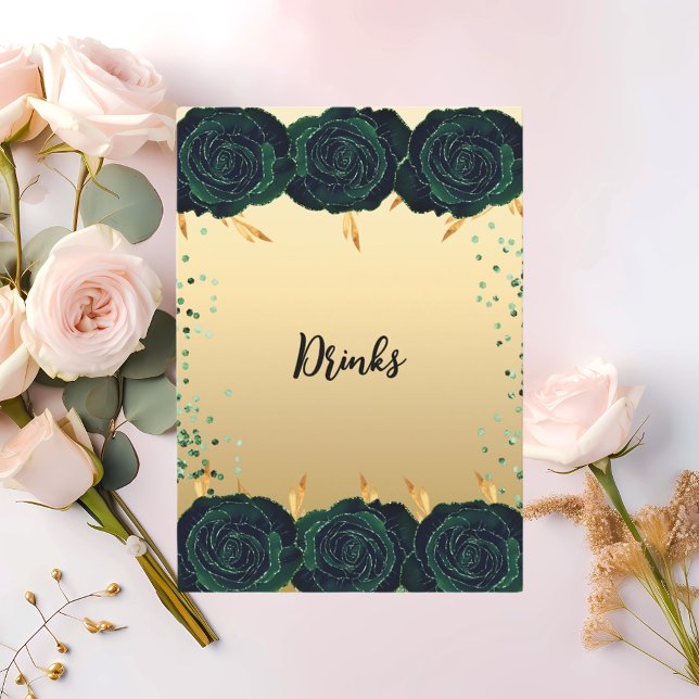 Green gold roses flowers drinks beverage card (Creator Uploaded)