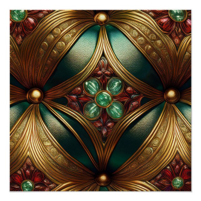 Green Gold Ruby Emerald Pattern Glossy Poster (Front)