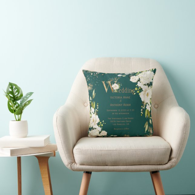 Green Gold Rustic Floral Wedding Keepsake Cushion (Chair)