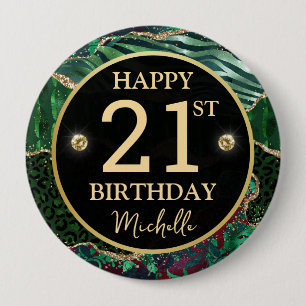 Green Gold Safari Agate Birthday Badge