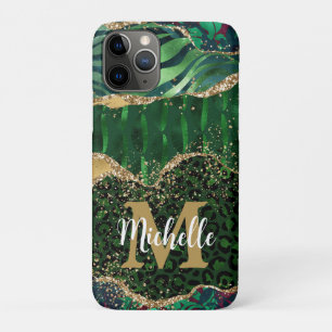 Green & Gold Safari Animal Glitter Agate Monogram Case-Mate iPhone Case