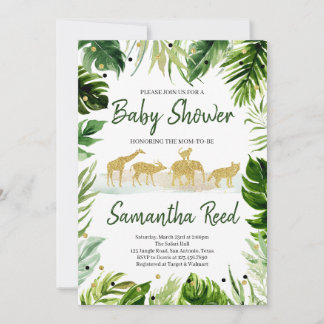 Green Gold Safari Jungle Baby Shower Invitation