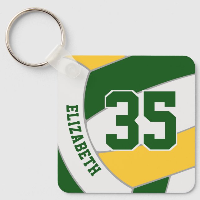 green gold school club team colours volleyball key ring (Front)