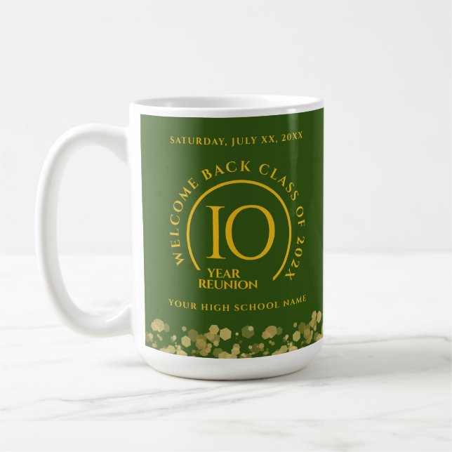 Green & Gold School College Class Reunion Coffee Mug (Left)