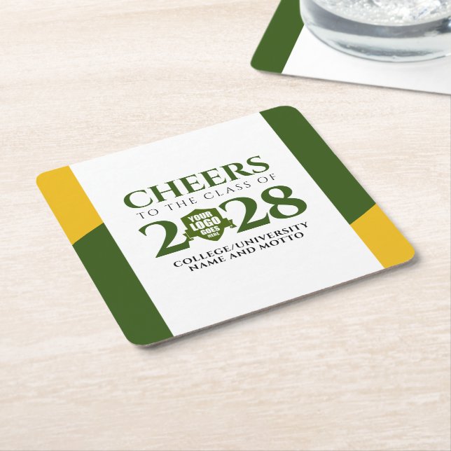 Green Gold School College University Graduation Square Paper Coaster (Angled)