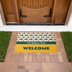 Green & Gold School Colours Argyle Pattern Doormat