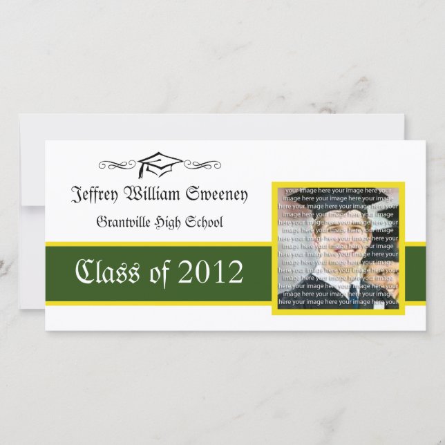 Green & Gold School Graduation Photo Announcement (Front)