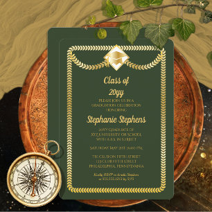 Green   Gold Serpentine Graduation Party Invitation