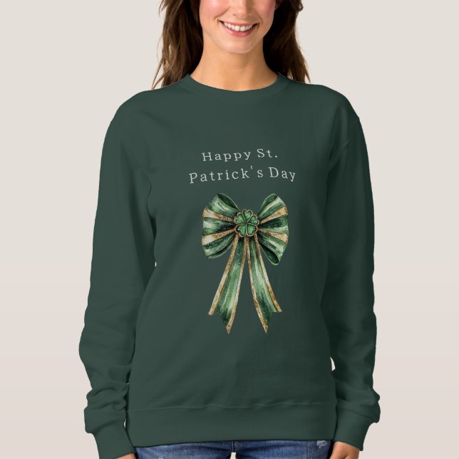 Green Gold Shamrock Bow Hat Sweatshirt (Front)
