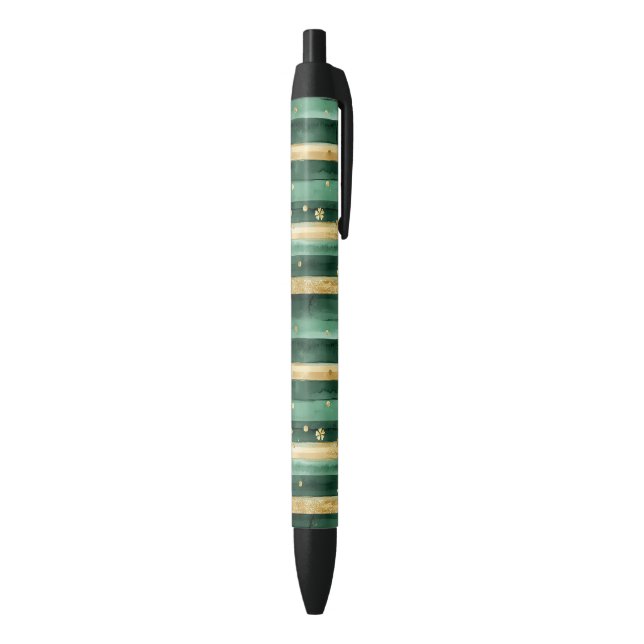 Green Gold Shamrock St. Patrick's Day Stripes Black Ink Pen (Bottom (Vertical))