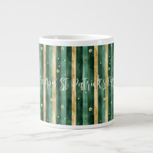Green Gold Shamrock St. Patrick's Day Stripes Large Coffee Mug