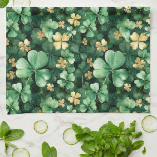 Green Gold Shamrock St. Patrick's Day Tea Towel