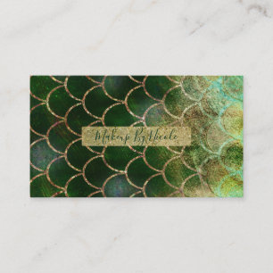 Green & Gold Shimmer Mermaid Fish Scales Business Card