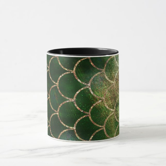 Green & Gold Shimmer Mermaid Fish Scales Mug (Center)