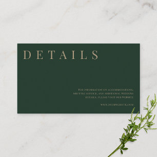 Green & Gold Simple Formal Wedding Details  Enclosure Card