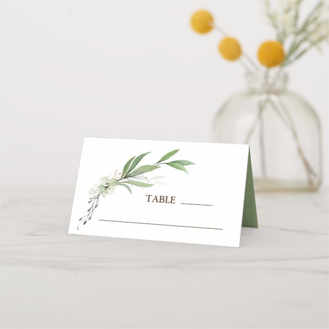 Green Gold Simple Greenery Wedding  Place Card (Front)