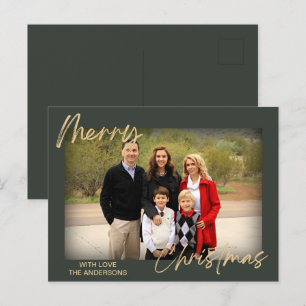 Green Gold Simple Photo Handwriting MerryChristmaS Holiday Postcard