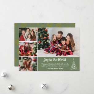 Green Gold Snowflake 4 PhotoCollage Christmas Card
