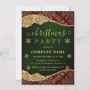 Green & Gold Snowflake Company Christmas Party Invitation