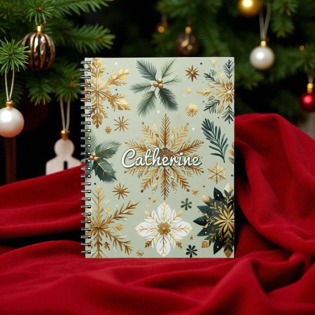 Green Gold Snowflake Floral Holiday Notebook (Creator Uploaded)