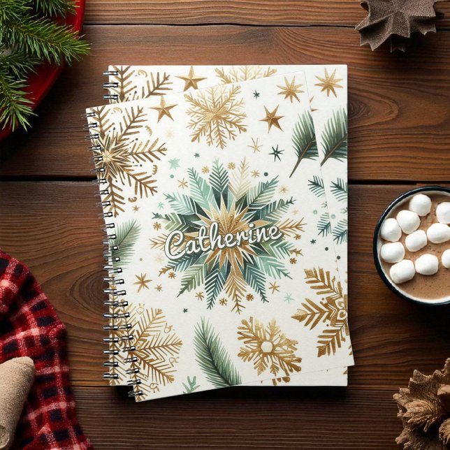 Green Gold Snowflake Floral Holiday Notebook (Creator Uploaded)