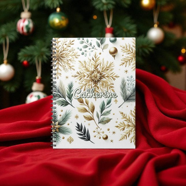 Green Gold Snowflake Floral Holiday Notebook (Creator Uploaded)