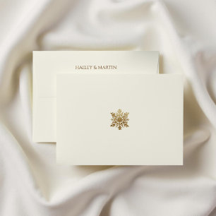 Green Gold Snowflake Holiday Return Address  Envelope
