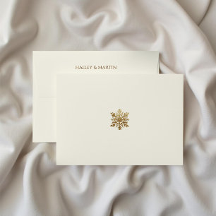 Green Gold Snowflake Holiday Return Address  Envelope