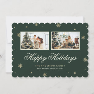 Green Gold Snowflake Photo Elegant Holiday Card