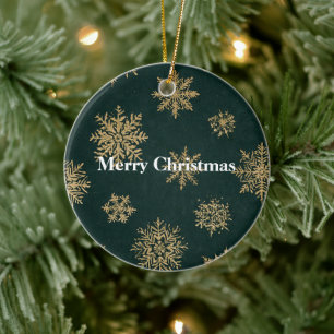 Green Gold Snowflakes Christmas Ceramic Tree Decoration