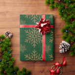 Green Gold Snowflakes Rustic Background  Wrapping Paper<br><div class="desc">Pretty gold snowflakes on a rustic green background.  Perfect for all your holiday gifts.</div>