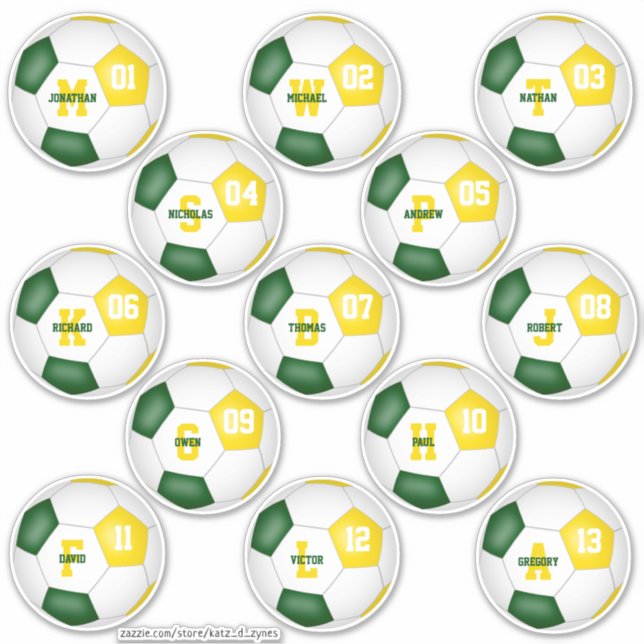 green gold soccer 13 individually personalised (Front)