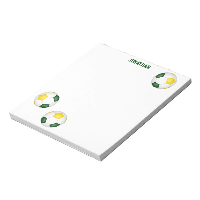 green gold soccer balls accent personalised  notepad (Rotated)