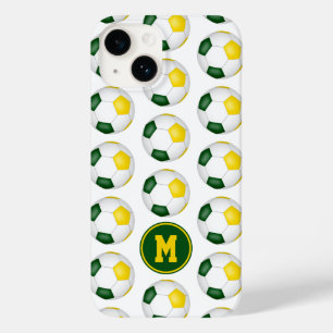 green gold soccer balls pattern monogrammed Case-Mate iPhone 14 case