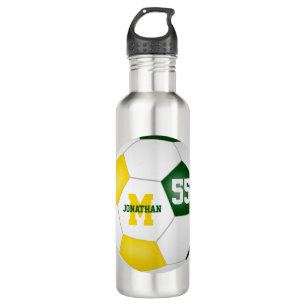 green gold soccer team colours boys girls 710 ml water bottle