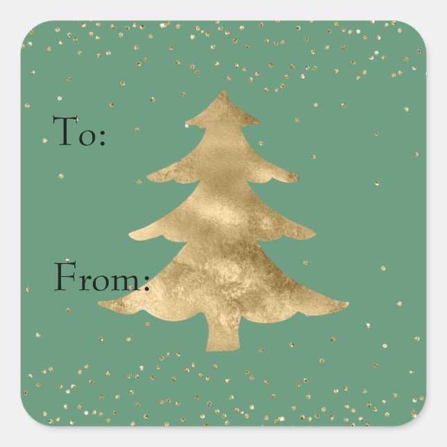 Green Gold Sparkle Dots Christmas Tree     Square Sticker (Front)