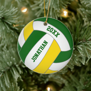 green gold sports team colours boys volleyball ceramic tree decoration