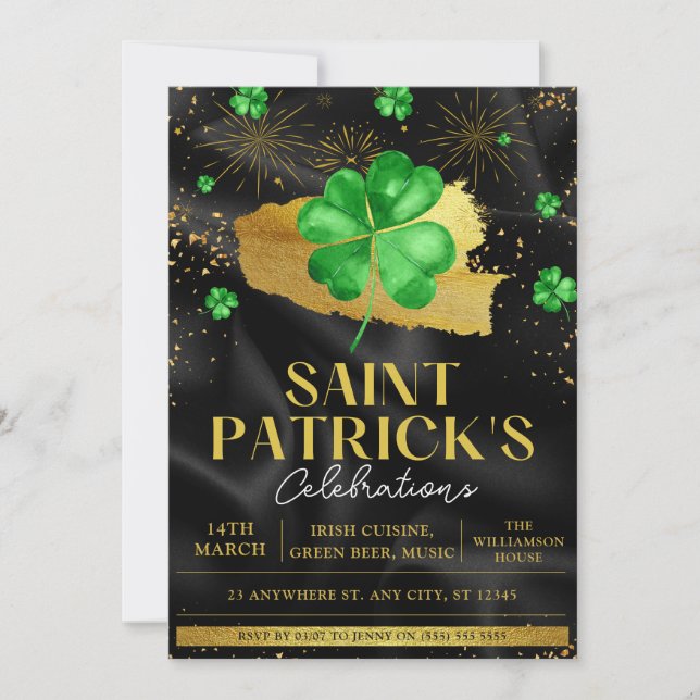 Green & Gold St. Patrick's Day Celebration Party I Invitation (Front)