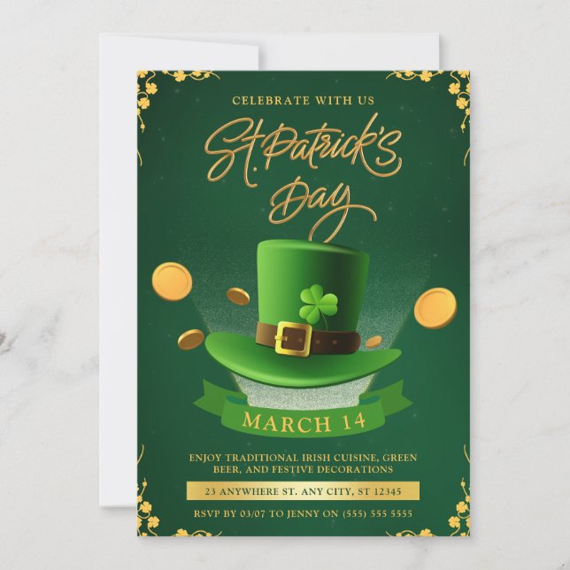 Green & Gold St. Patrick's Day Celebration Party Invitation (Front)