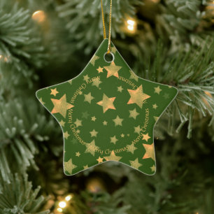 Green Gold Star Elegant Minimalist Modern Christma Ceramic Tree Decoration